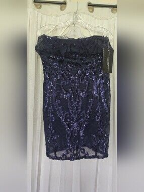 Sophia Thomas Strapless Navy Sequin Cocktail Dress Size 12